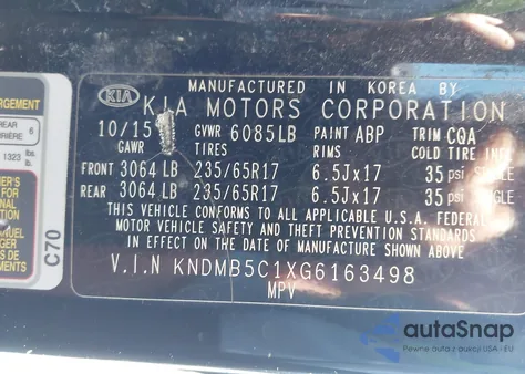 2016 Kia Sedona Lx from USA, damaged, VIN KNDMB5C1XG6163498